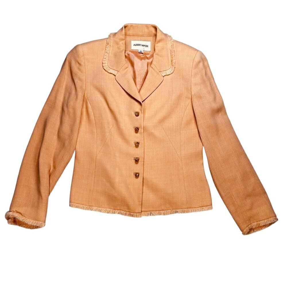 Vintage Albert Nipon 4 Fringe Peach Blazer Jacket Office Brunch